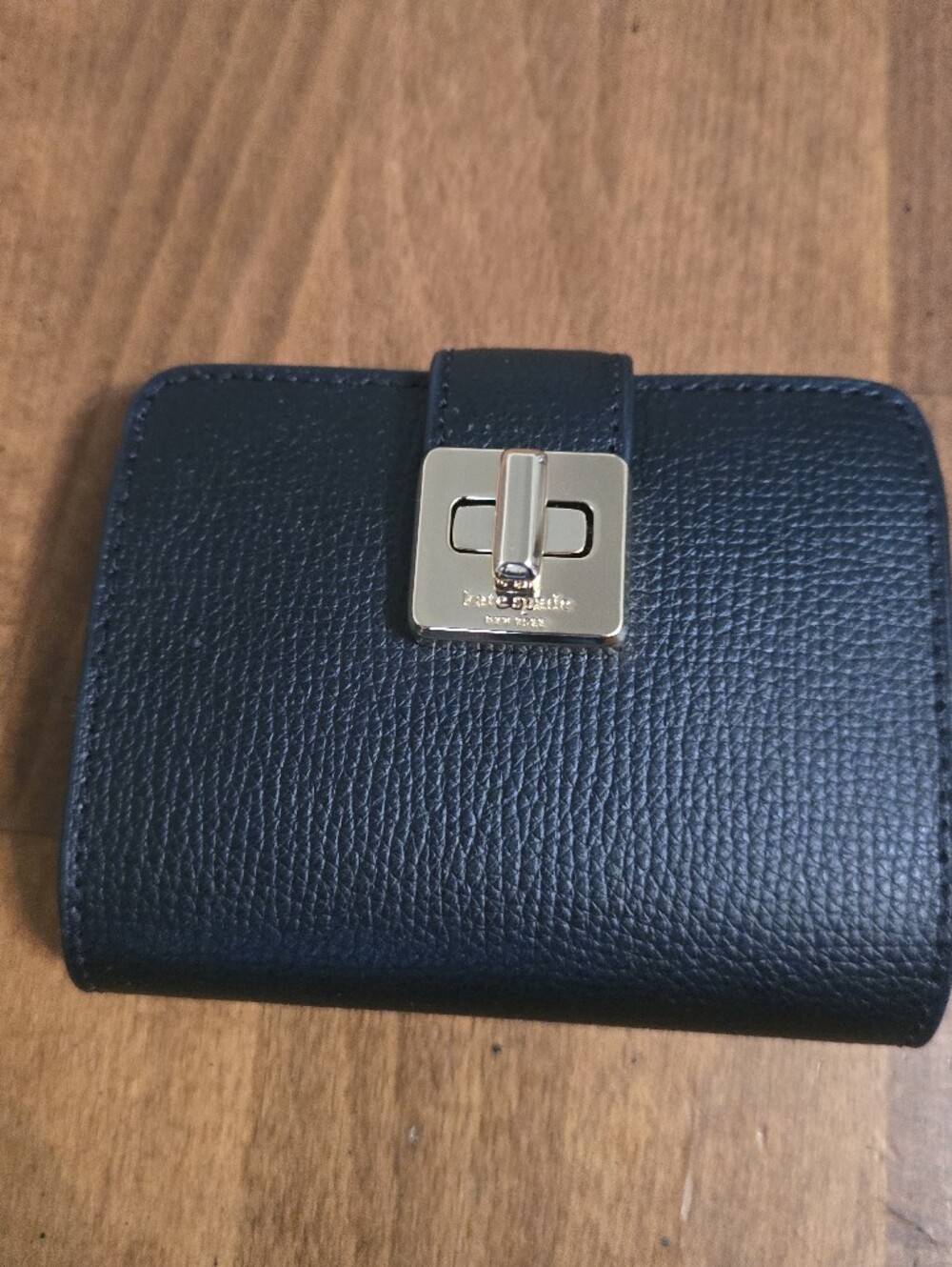 kate spade black and Tan leather card wallet with gold logo